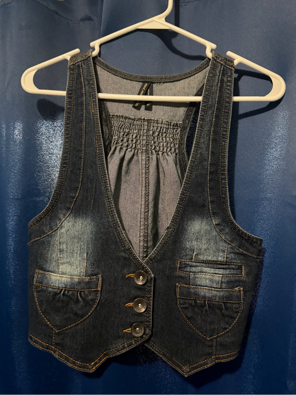 Denim Button-Front Vest in Dark Wash